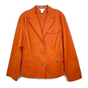 Orvis Orange Blazer w/ 3 Flap Button Pockets, 3 Button Closure, & Notched Lapel